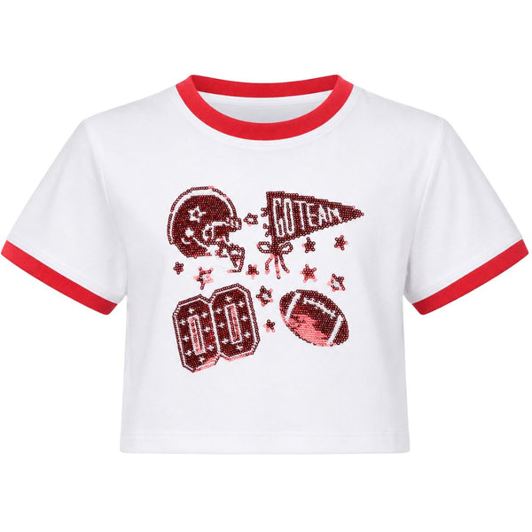 Sequin Football Elements Boxy T- Red