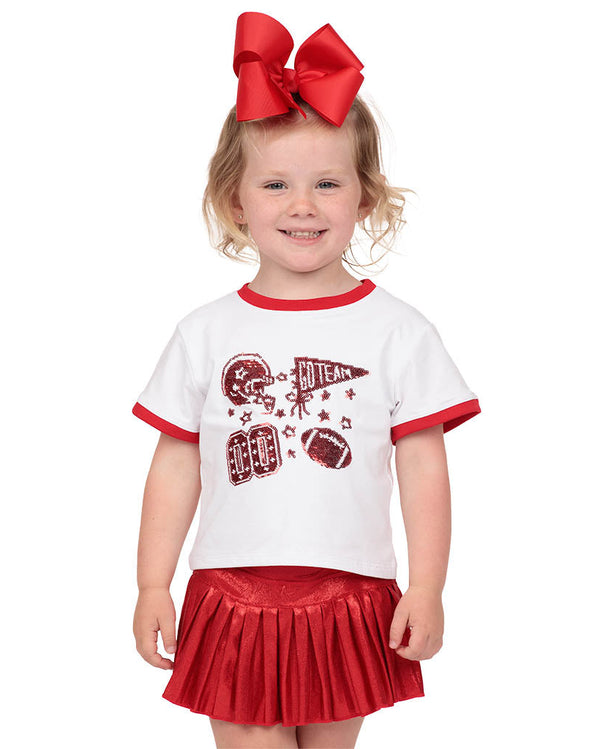 Sequin Football Elements Boxy T- Red