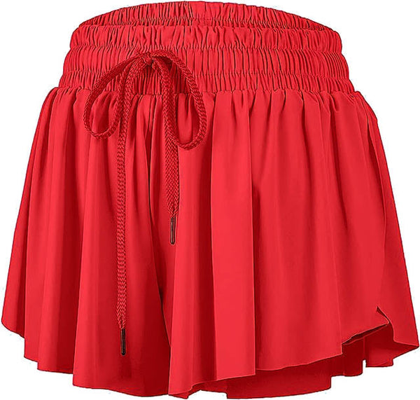 Butterfly Flowy Shorts- Red