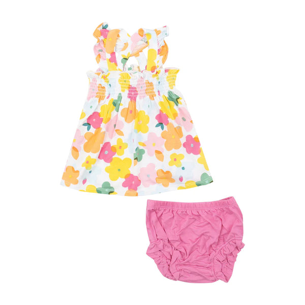 Ruffle Strap Smocked Top And Diaper Cover- Paper Floral