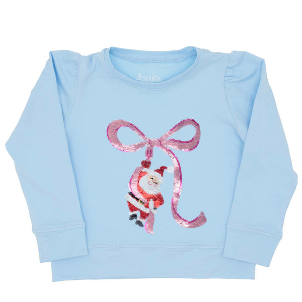 Sequin Santa Bow Holly- Light Blue