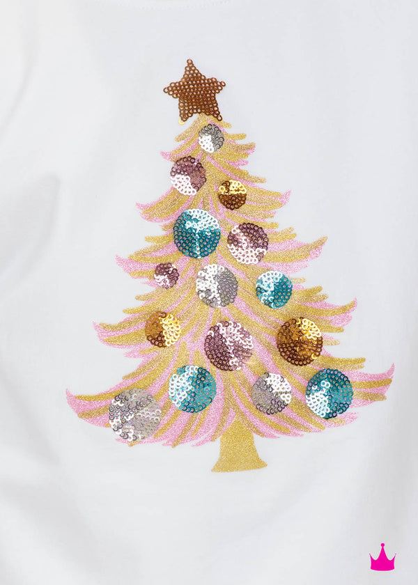 Sequin Christmas Tree Holly- White