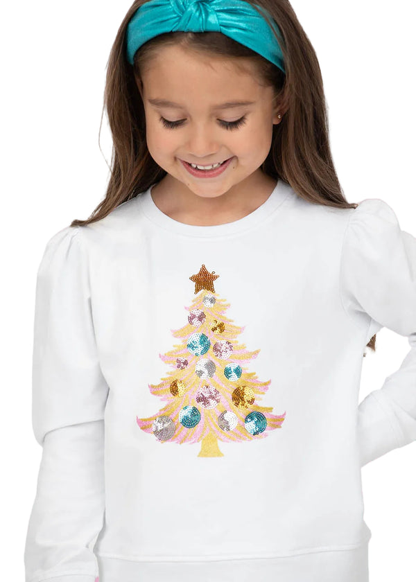 Sequin Christmas Tree Holly- White
