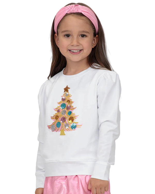 Sequin Christmas Tree Holly- White