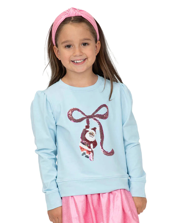 Sequin Santa Bow Holly- Light Blue