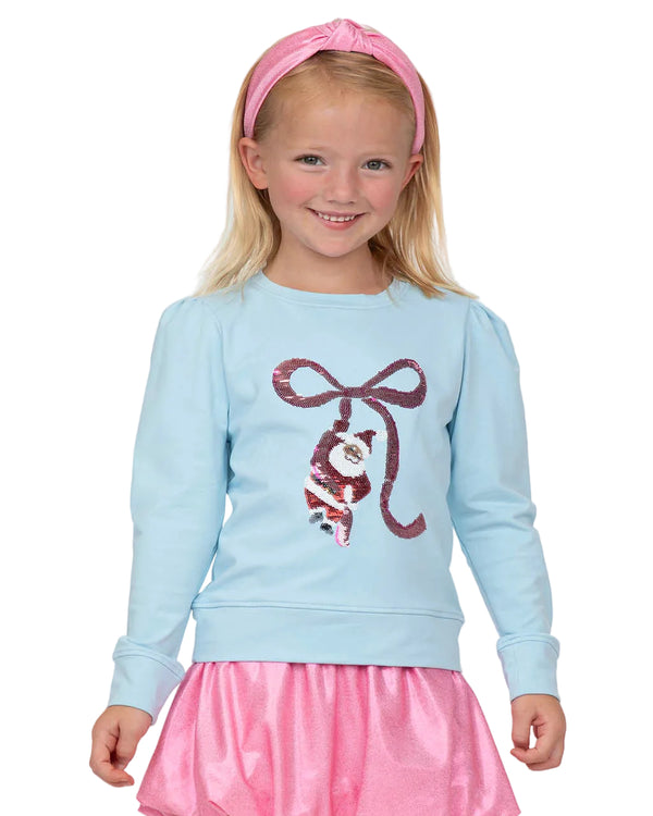 Sequin Santa Bow Holly- Light Blue