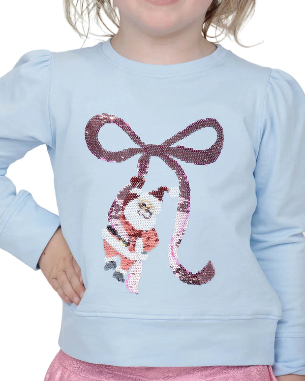 Sequin Santa Bow Holly- Light Blue