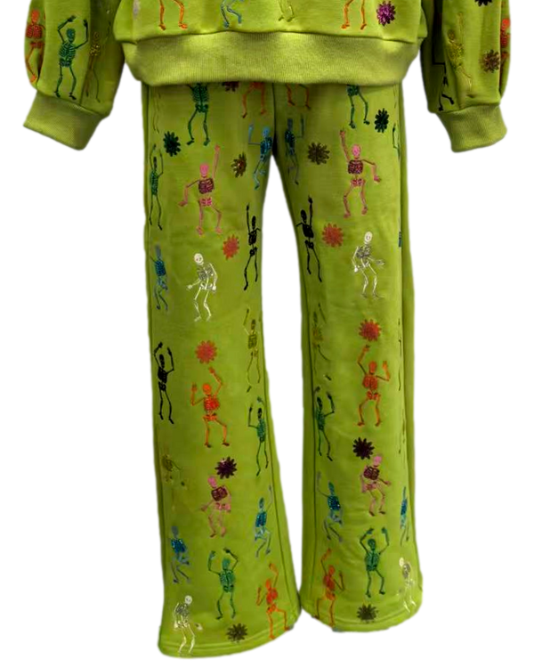 Lime Green Multi Skeleton Sweat Pant- (Women's)
