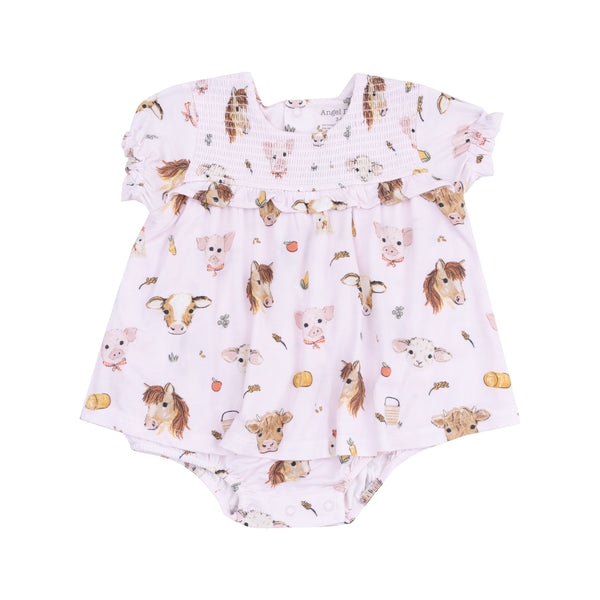 Vintage Animals Faces Smocked Bubble- Pink