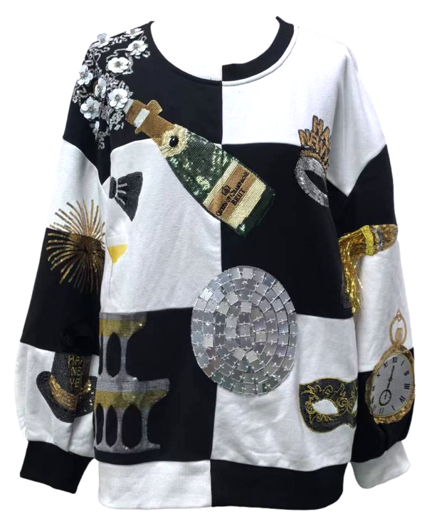 Black & White Checkered Nye Icon Sweatshirt- (Women's)
