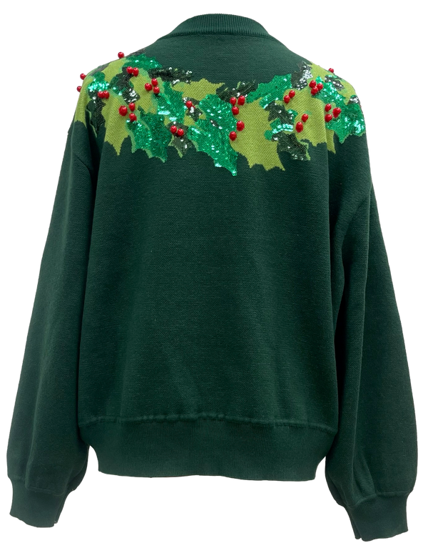 Dark Green & Red Wreath Around Neck Sweater- (Women's)