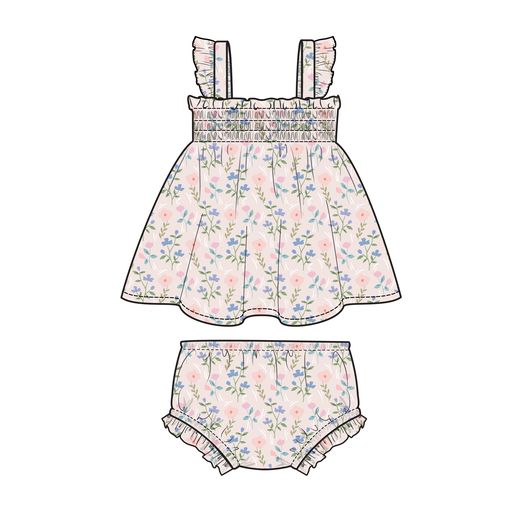 Ruffle Strap Smocked Top And Diaper Cover- Simple Pretty Floral