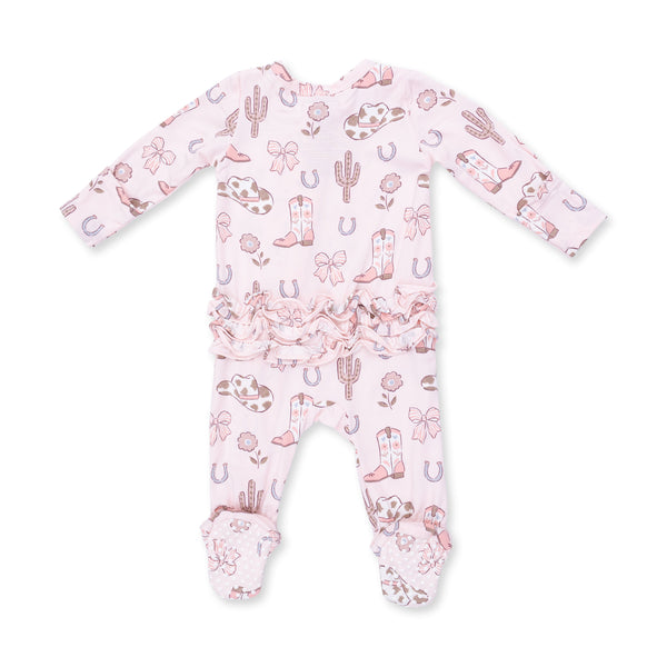 Cowgirl Boots & Bows 2 Way Ruffle Zipper Footie