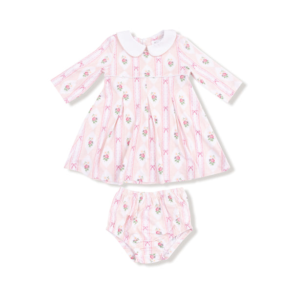 Ogee Lace Floral Pleat Dress W/ Diaper Cover- Light Pink