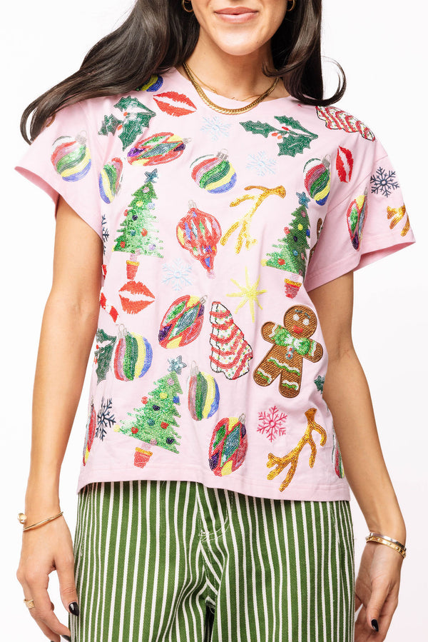 Light Pink Christmas Icons Tee- (Women's)
