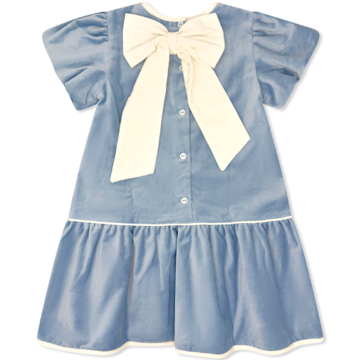 Harper Dress- Beaufort Blue Velvet, Winter White Velvet