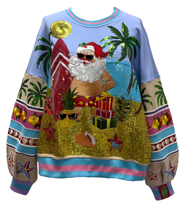 Multi Vintage Vacation Santa Sweatshirt- (Women's)