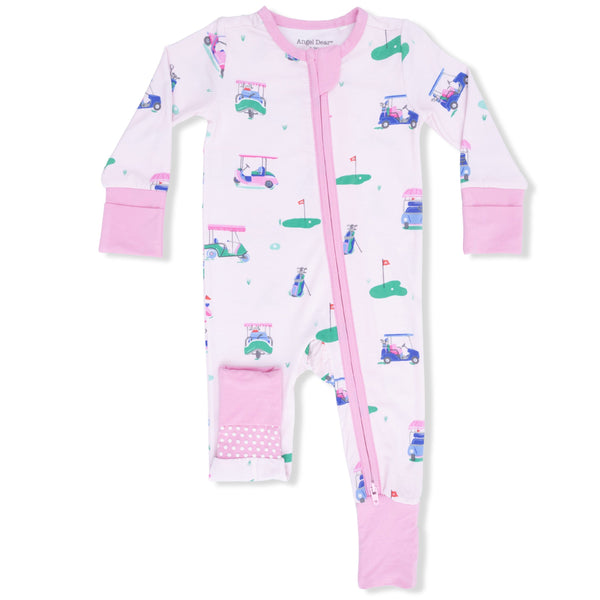 Vintage Golf Carts Pink 2 Way Zipper Romper