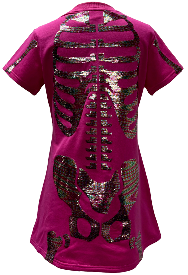Hot Pink Multi Skeleton Body Tee Dress- (Women's)