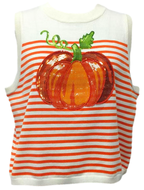 Ivory & Orange Striped Pumpkin Knit Tank- (Women's)