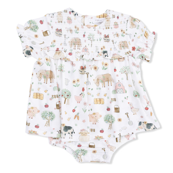 Cute Farm Animals Smocked Skirted Bubble
