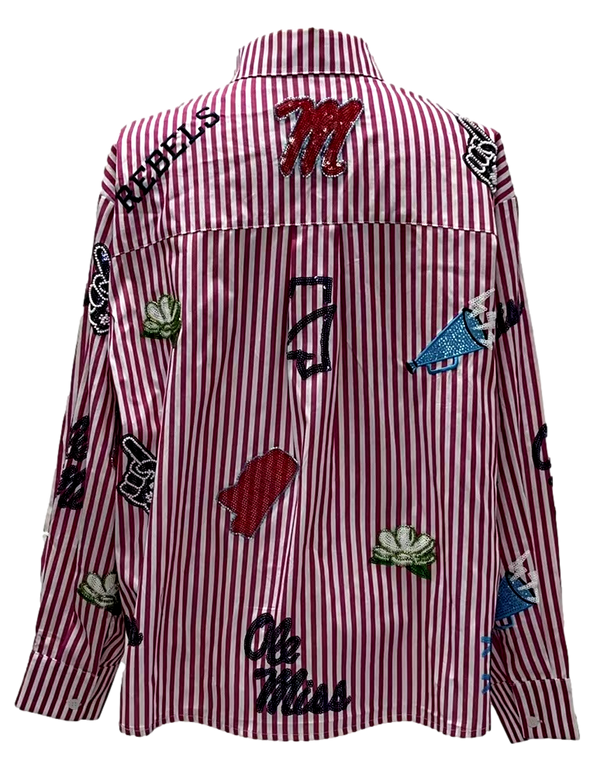 Licensed Ole Miss Mini Icon Striped Button Down-(Women's)