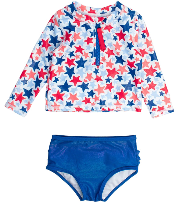 Zipper Rash Guard 2-Piece Swimsuit- Shimmer Star- Spangled