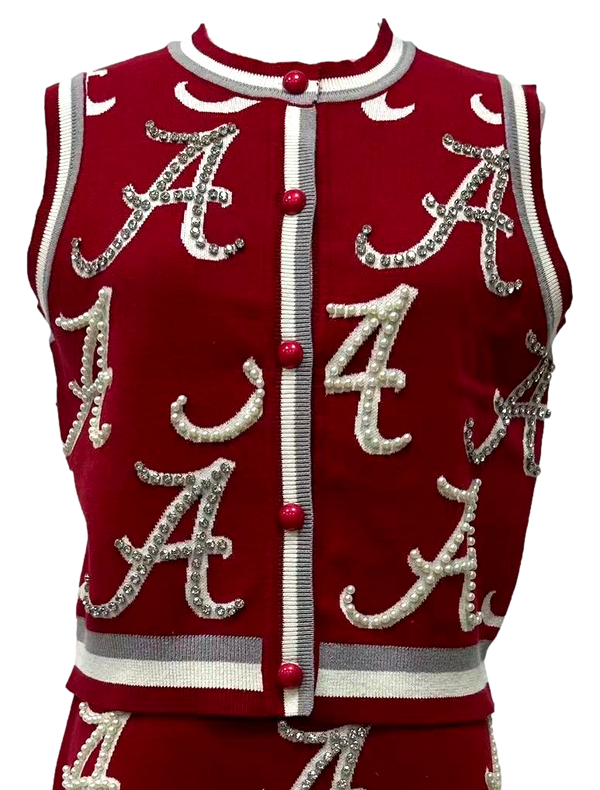 Licensed Bama Rhinestone Button Up Knit Tank