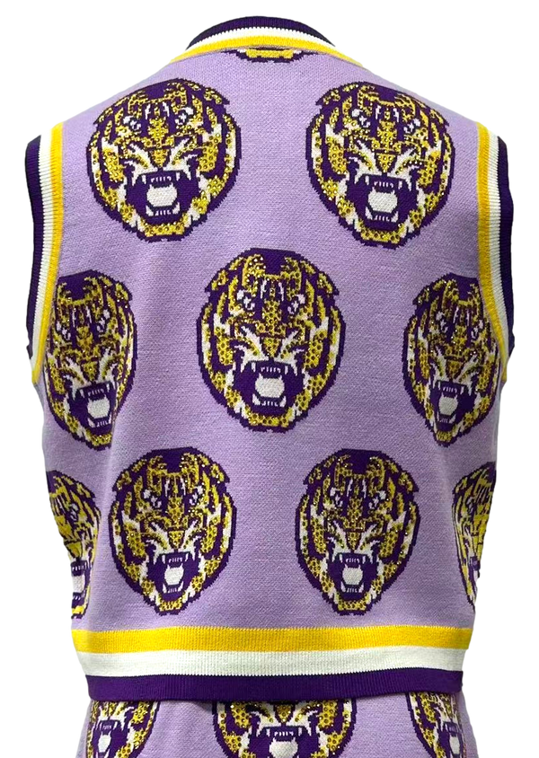 Licensed LSU Rhinestone Button Up Knit Tank
