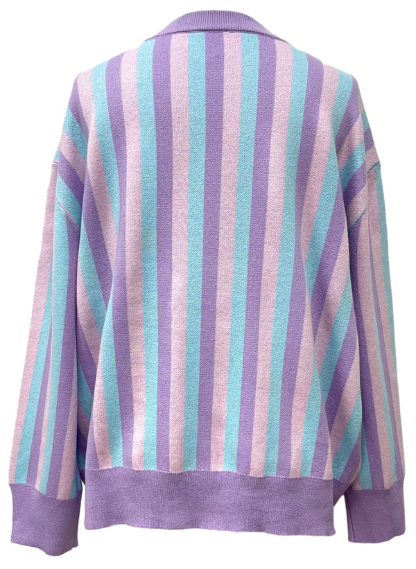Lavender, Blue & Pink Stripe Mahjong Tile Sweater- (Women's)