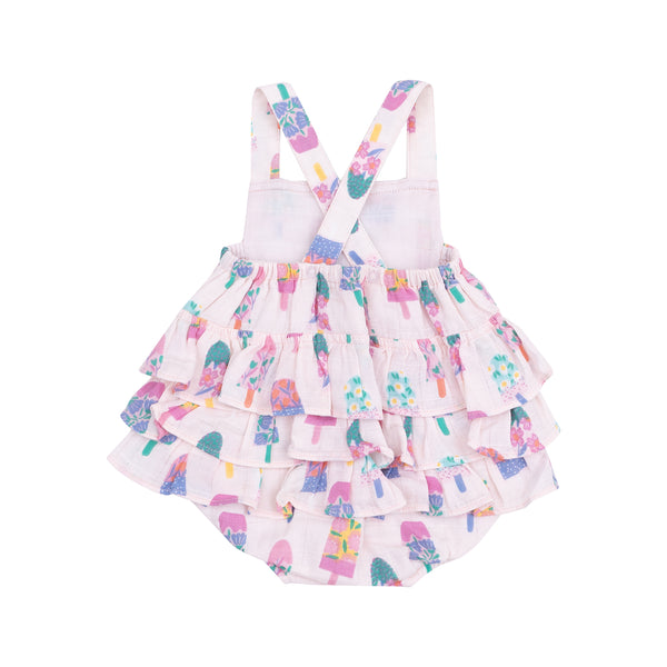 Floral Popsicles Ruffle Sunsuit- Pink