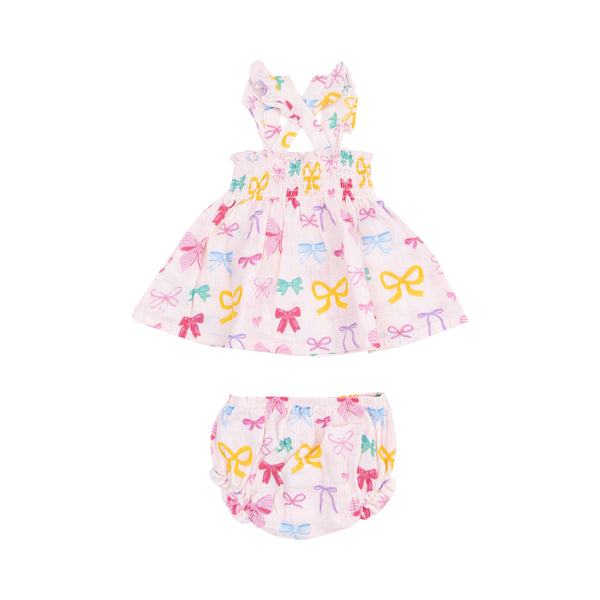 Colorful Bows Ruffle Smocked Diaper Set