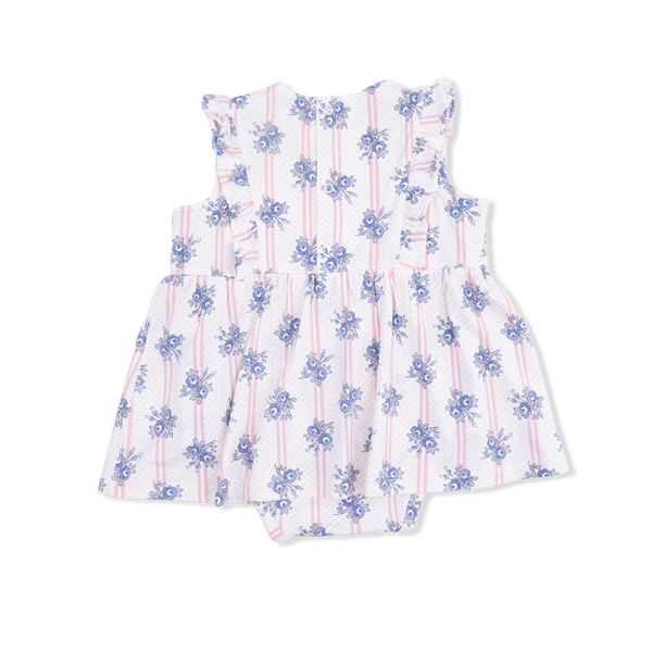 Stripe Dot Roses Ruffle Bodysuit Dress