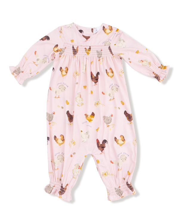 Collector Chickens Ruffle Sleeve Romper- Light Pink