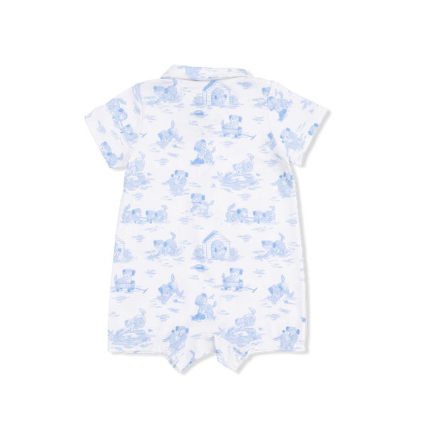 Puppy Toile Blue Polo Romper