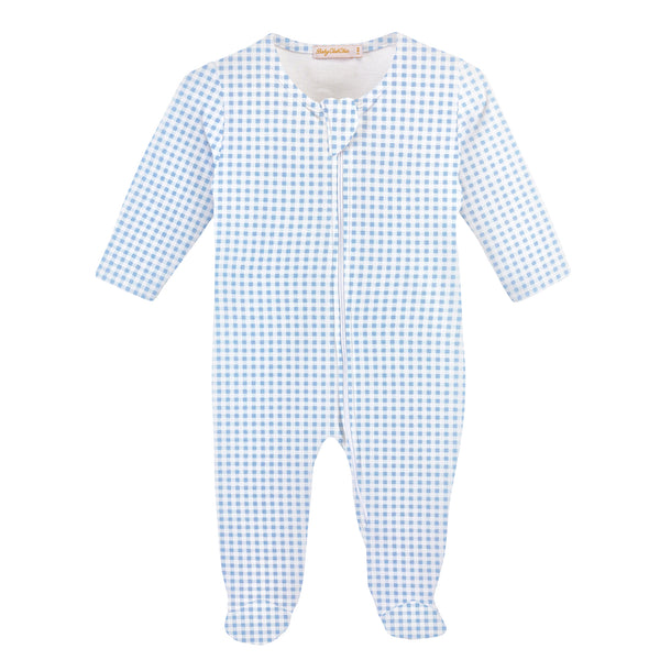 Light Blue Minichecks Zipped Footie