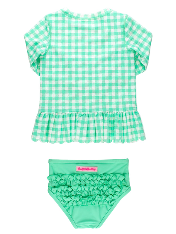 Scallop Hem Rash Guard 2-Piece- Spring Bud Gingham