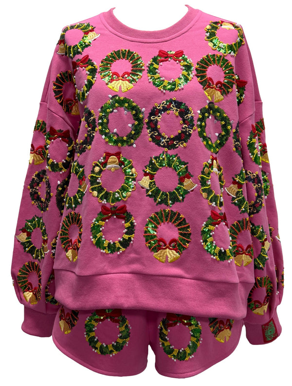 Hot Pink Multi Wreaths Sweatshirt- (Women's)