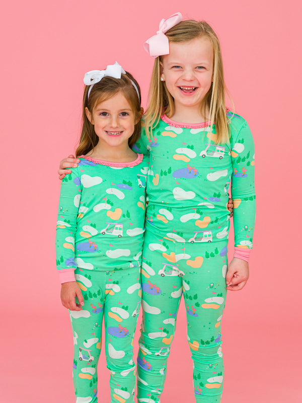 Ruffle Pajama Set Bamboo Viscose- Fairway Flamingo