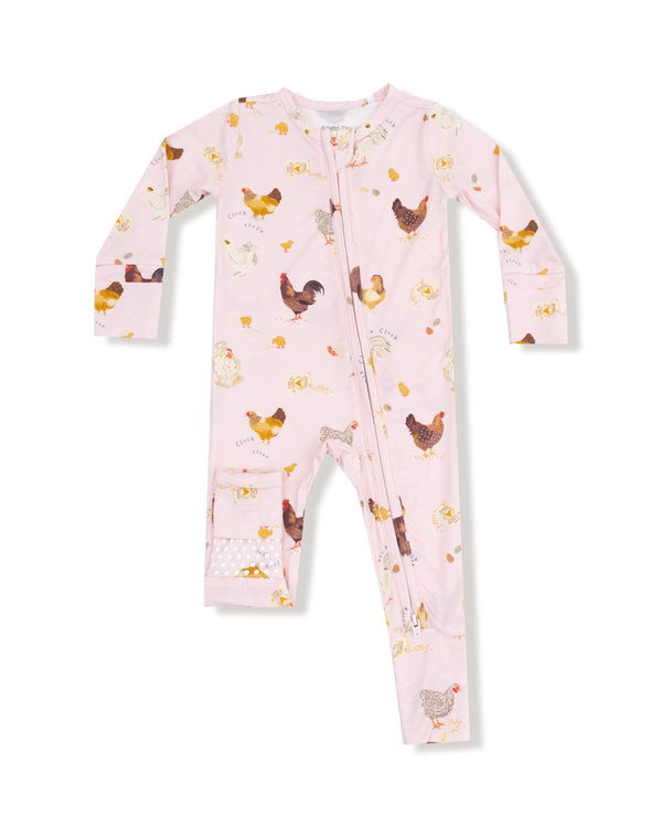 Collector Chickens 2 Way Zipper Romper- Light Pink