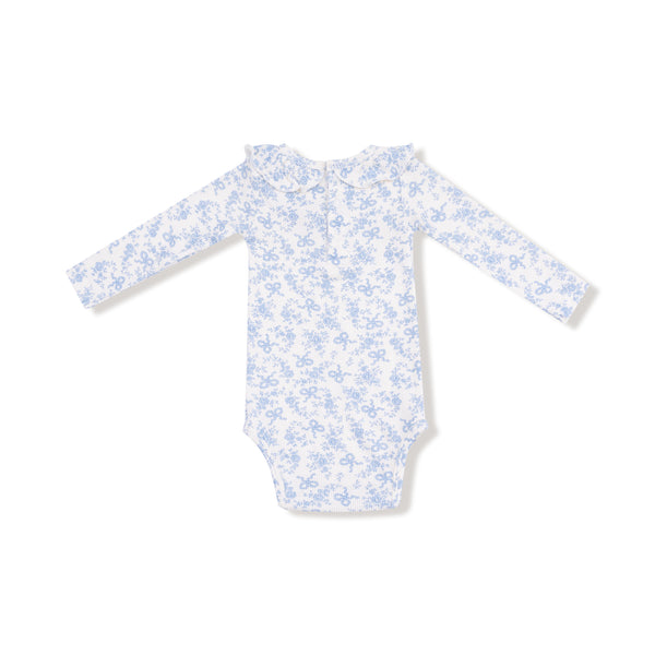 Romi Floral Bubble W/ Ruffle Collar- White/Blue Blizzard