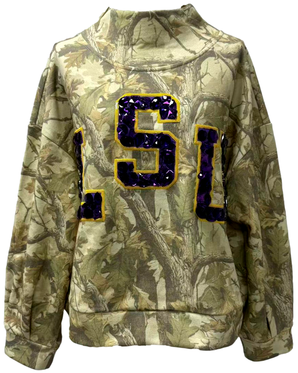 Licensed LSU Mockneck Camo Sweatshirt- (Women's)