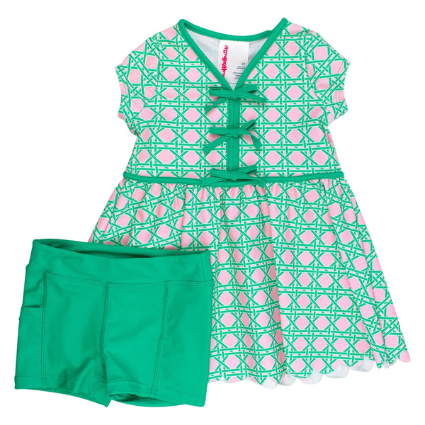 Active Bow Dress & Bike Short Set- Pink Coastal Cane