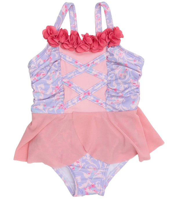 Dress-Up One Piece Swimsuit- Lavender Floral Princess