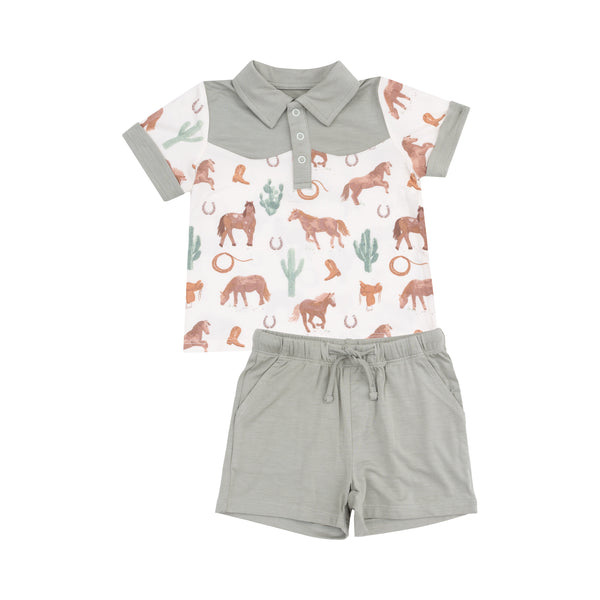 Western Horses Uni Cowboy Polo Short Set