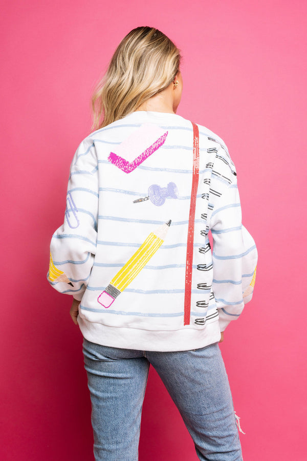 Notebook Paper & School Supplies Sweatshirt- White