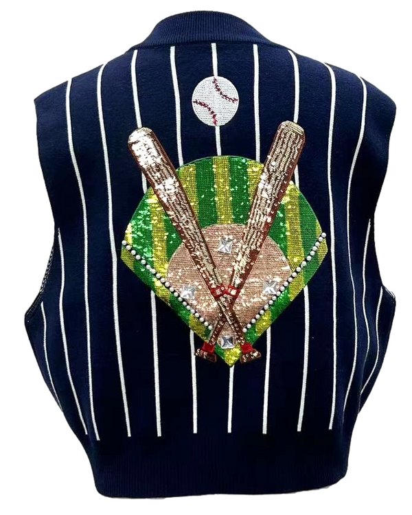 Navy & White Stripe 'Batter Up' Sweater Vest- (Women's)