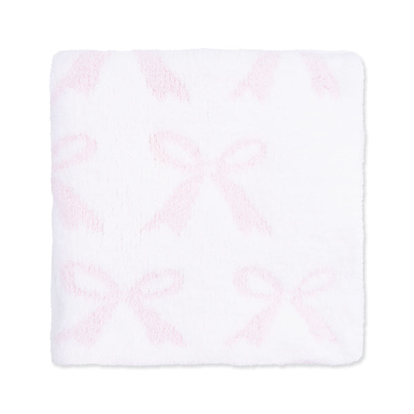 Chenille Bow Blanket- Baby Pink