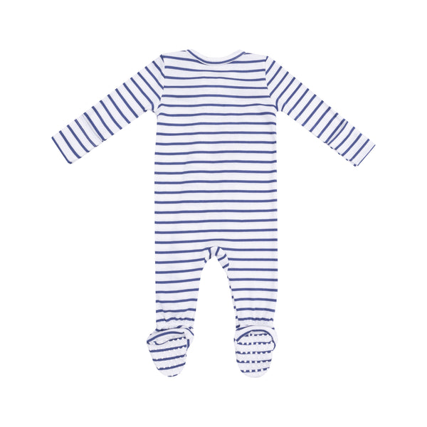 Stripe Vintage Blue 2 Way Zipper Footie