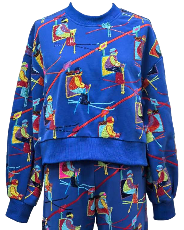 Royal Blue Ski Lift Sweatshirt- (Women's)